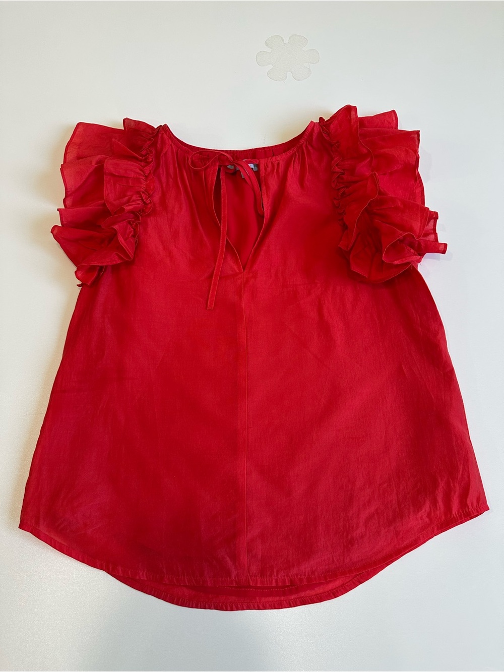 Antonio Melani Meadow Split V-Neck Short Puff Ruffle Sleeve Size XS Color Red